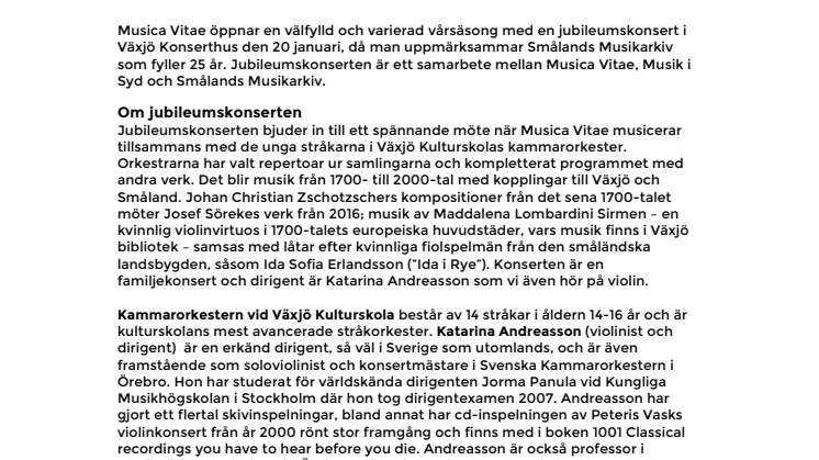 Jubileumskonsert med Musica Vitae och Smålands Musikarkiv