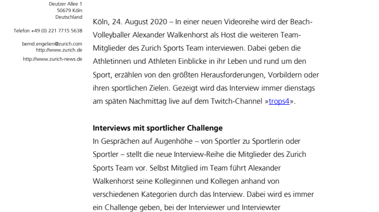 „Real Talk“: Zurich startet Video-Reihe mit Alexander Walkenhorst und dem Zurich Sports Team
