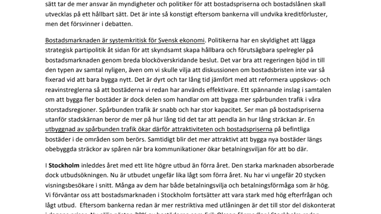 Erik Olsson Fastighetsförmedling kommenterar bostadsmarknaden 12 februari 2016