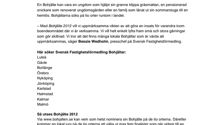 Lokala hjältar efterlyses till Bohjälte 2012