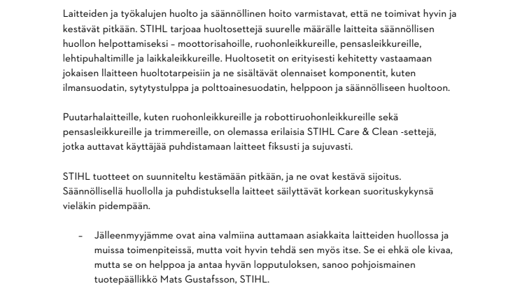 HUOLTO- JA PUHDISTUSSETIT TAKAAVAT PARHAAN SUORITUSKYVYN JA PITKÄN KÄYTTÖIÄN.pdf