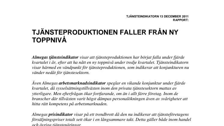 Almegas tjänsteindikator 2011 Q4