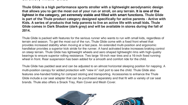 Thule announces the feature-rich and lightweight sports stroller, Thule Glide