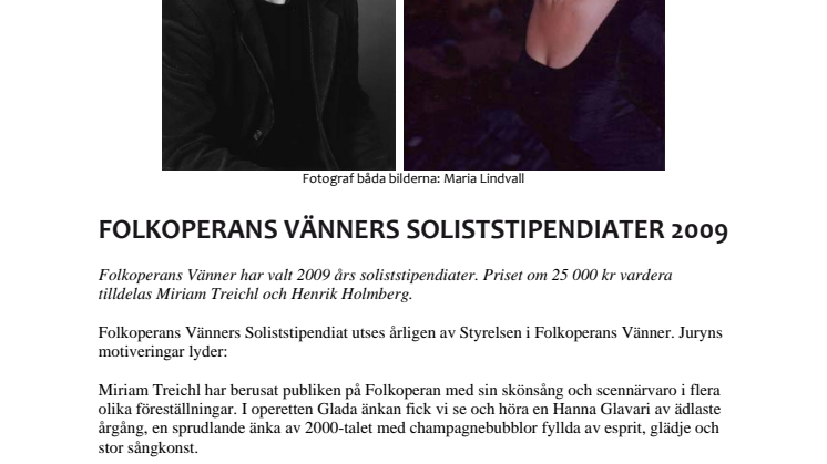 Folkoperans Vänners soliststipendiater 2009