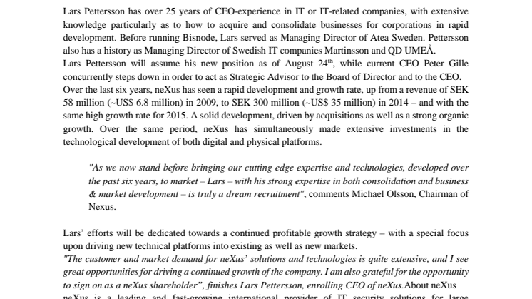 Lars Pettersson new CEO at neXus