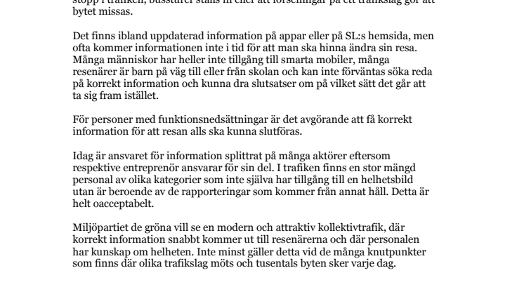 Miljöpartiet föreslår gemensam trafikledningscentral