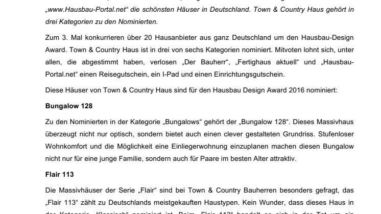 Town & Country Haus für den 3. Hausbau Design Award nominiert