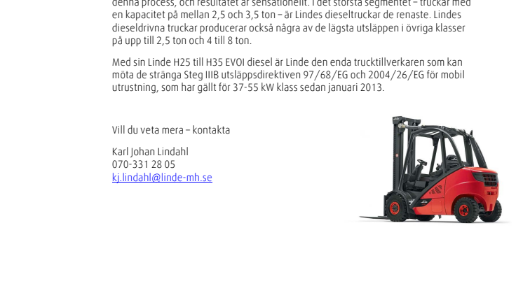 Dieseltruckar från Linde har de lägsta avgasutsläppen