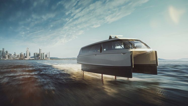 The Candela P-12 is the first electric hydrofoil ferry. Because it doesn't produce a wake at high speeds, it can operate in urban waters where no-wake zones restrict traditional high-speed ferries