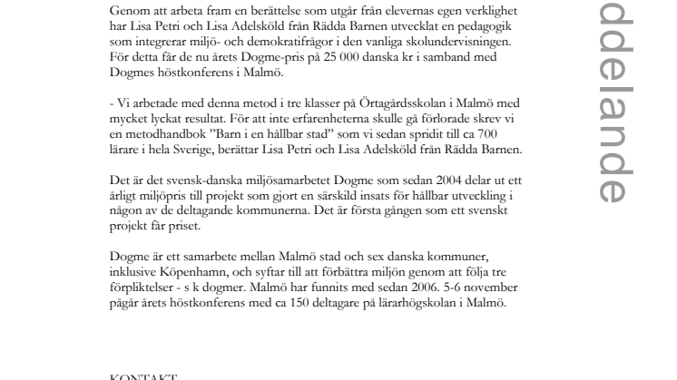 Rädda Barnen får Dogmes miljöpris