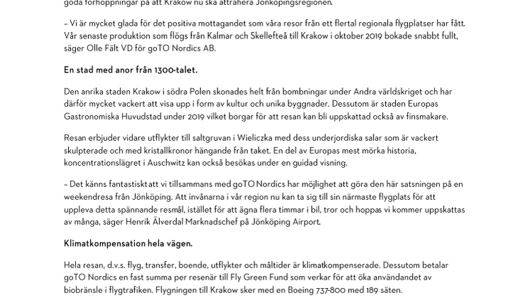 Nyhet! Direktflyg till Krakow från Jönköping