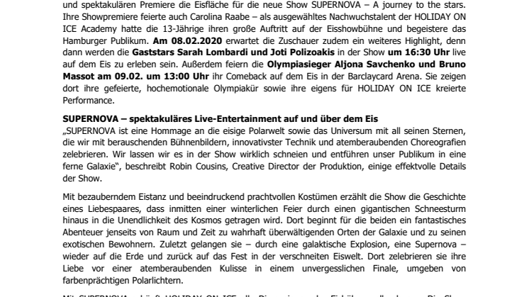HOLIDAY ON ICE feiert erfolgreiche Premiere von SUPERNOVA in Hamburg
