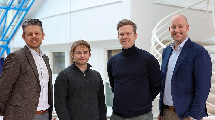 F.v.: Morten Stang-Medhus (Product Manager i Canon Norge), Stig Bergsjø (forretningsutvikler i Findable), Fredrik Wisløff (daglig leder i Findable), og Simen Teigen (DS Service Manager i Canon Norge). 