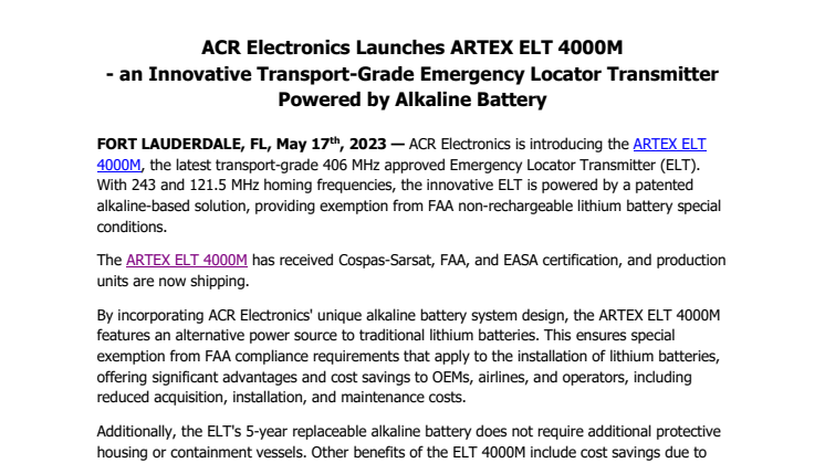 17 May 2023 - ACR Electronics Launches ARTEX ELT 4000M ELT.pdf