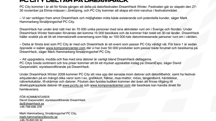 PC CITY DELTAR PÅ DREAMHACK