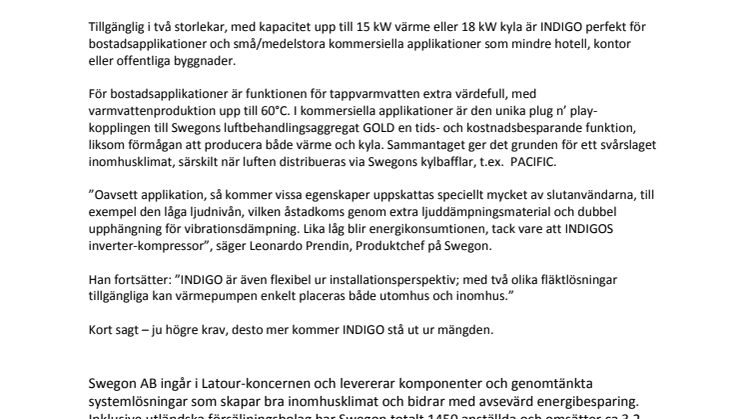 INDIGO – Den nya tuffa värmepumpen från Swegon