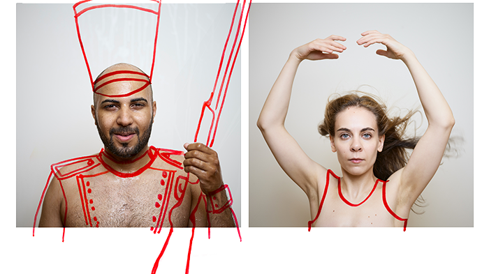 Magdi Saleh och Arina Katchinskaia i Roland Schimmelpfennigs ”Tennsoldaten och pappersdansösen” på Kirsebergs fritids- och kulturhus. Foto Johan Sundell