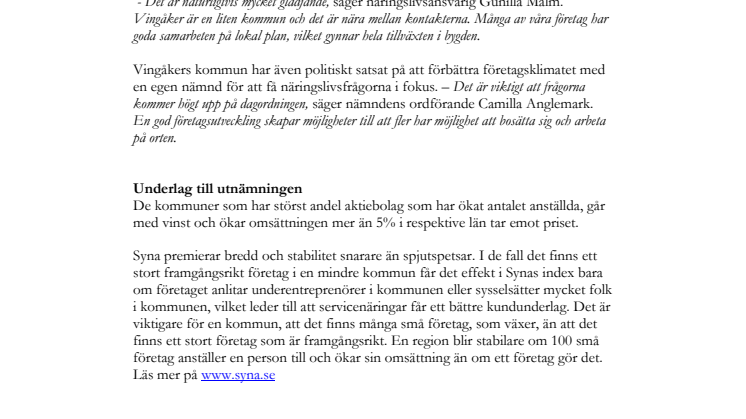 Vingåker har Bästa Tillväxt 2009 i Sörmland