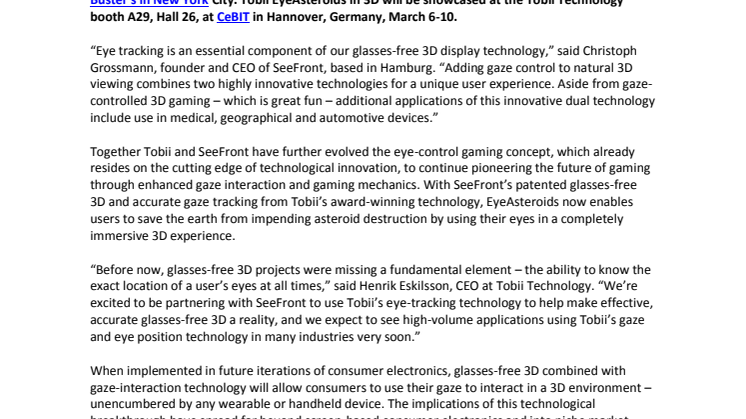 Tobii and SeeFront Team Makes Accurate Glasses-free 3D a Reality