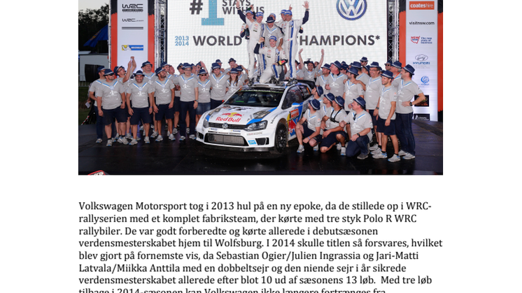 Volkswagen vinder verdensmesterskabet i rally 2014
