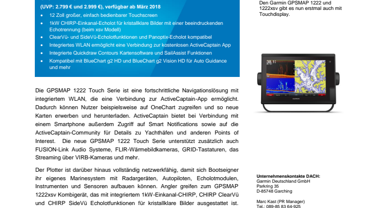 Neuer 12 Zoll Touch Kartenplotter der Garmin GPSMAP Serie