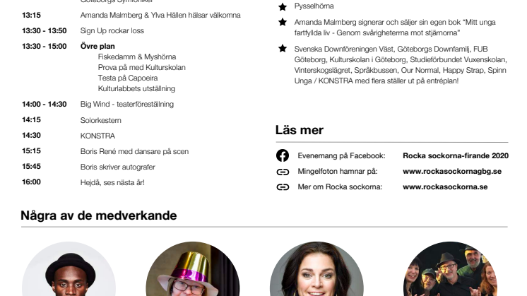 Program rocka sockorna-firande 2020 i Göteborg