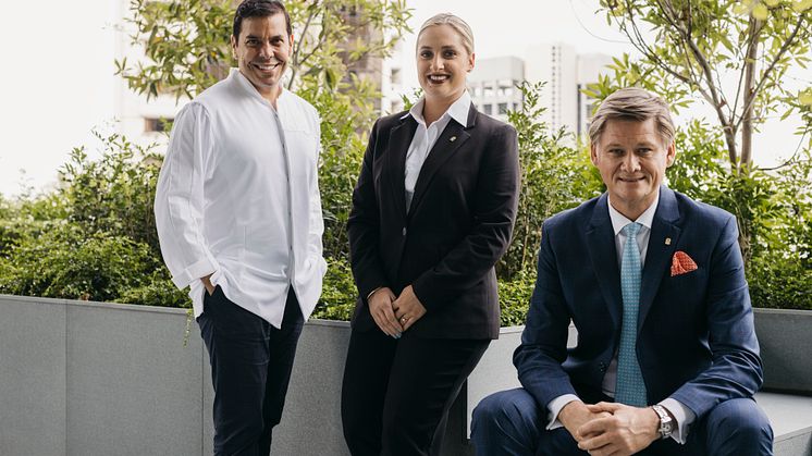 From Left to Right: Pedro Samper, Executive Chef; Amelia Matheson, Director of Food & Beverage; Marcel N.A. Holman, General Manager of Pan Pacific Orchard and Vice President of Operations for China, Japan and Indonesia