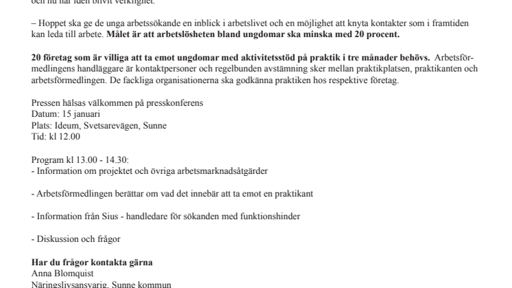 Sunnesamverkan för att minska ungdomsarbetslöshet