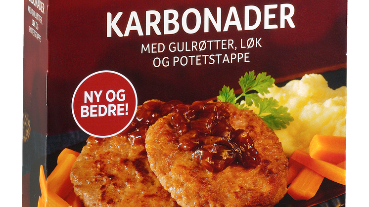 Fjordland karbonader med gulrotstaver, potetmos og løkkompott