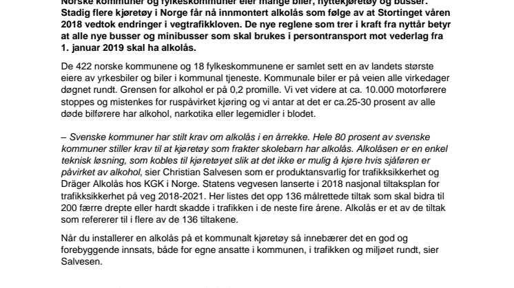 ​Alkolås skaper økt trygghet for kommunale kjøretøy