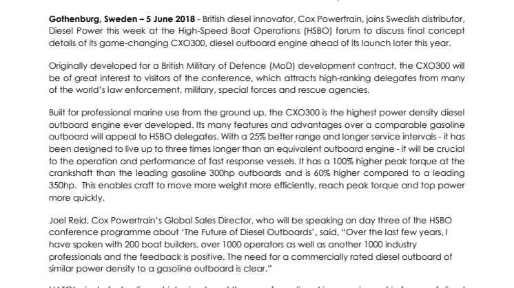 Cox Powertrain: The CXO300 Revolution arrives at the High Speed Boat Operations Forum