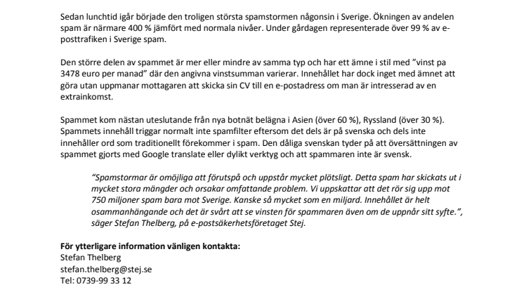 Extrem spamstorm drabbar Sverige