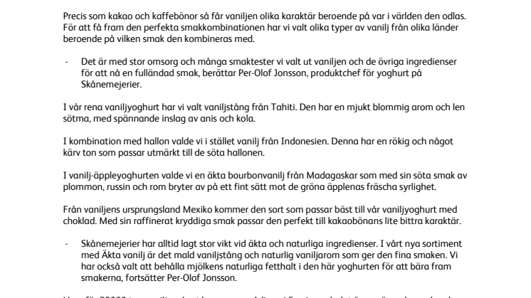 Ny yoghurt med äkta vanilj från fyra världsdelar 