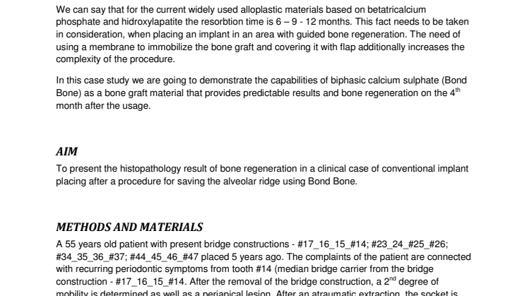 Bone regeneration after procedure for preservation of alveolar