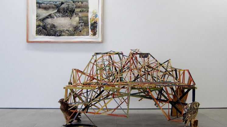 Mats Adelman,"Utan titel", 2014, modell av bänkskulptur med målning, gjord i trä, akvarell och akrylfärg, 50cm× 70cm.