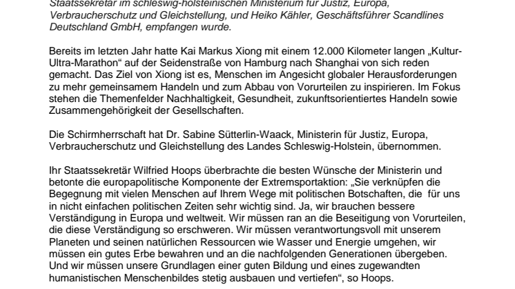 Extremsportler Kai Markus Xiong an Bord der Scandlines Hybridfähre „Schleswig-Holstein“