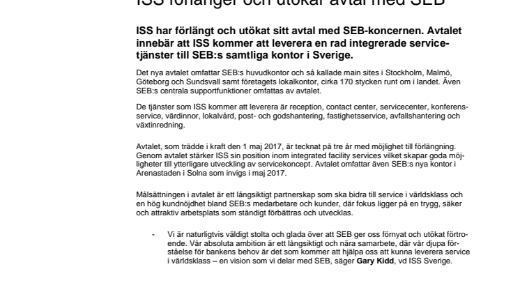 ISS förlänger och utökar avtal med SEB
