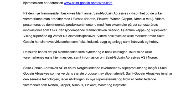 Saint-Gobain Abrasives lanserer ny hjemmeside