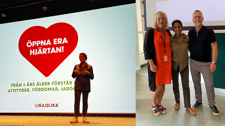 Lika Olikas grundare Mary Juusela. Cecilia Björkengren och Stig Olsson Westra Wermlands Sparbank. 