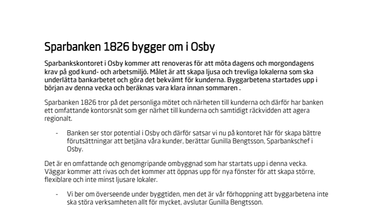 Sparbanken 1826 bygger om i Osby