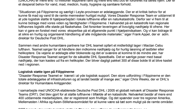 Logistikeksperter indsat i hjælpearbejdet efter tyfonen Haiyan