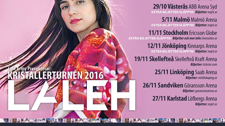 Laleh släpper extra biljetter till turnén Kristaller