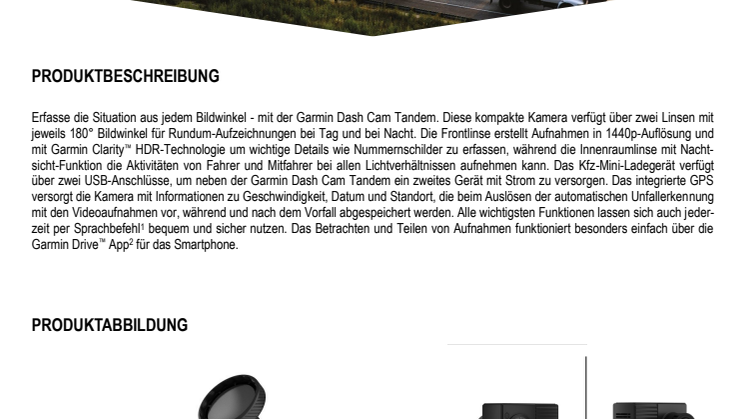 Datenblatt Garmin Dash Cam Tandem 