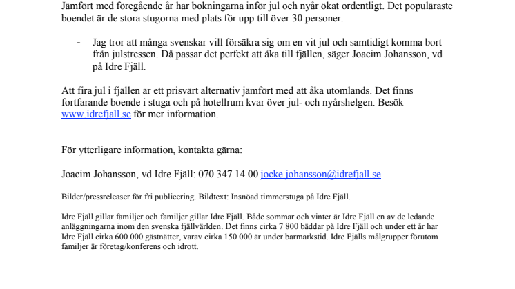 Fler vill fira jul i fjällen