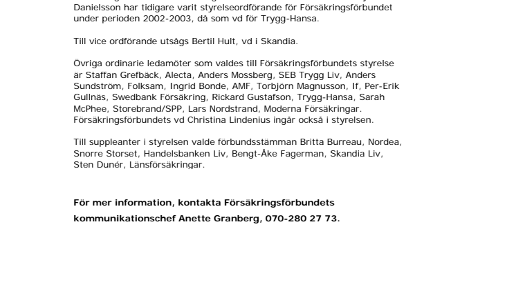 Ny styrelseordförande i Försäkringsförbundet