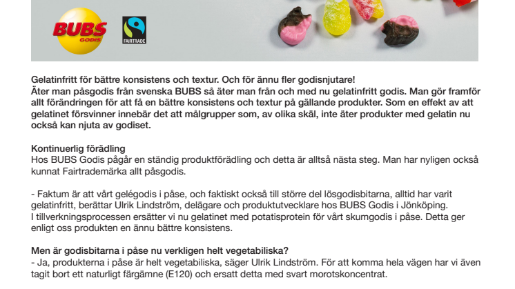 Gelatinfritt godis från svenska BUBS!