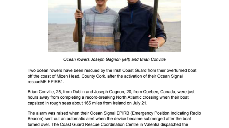 Rowers Rescued after Ocean Signal EPIRB Alerts Irish Coast Guard