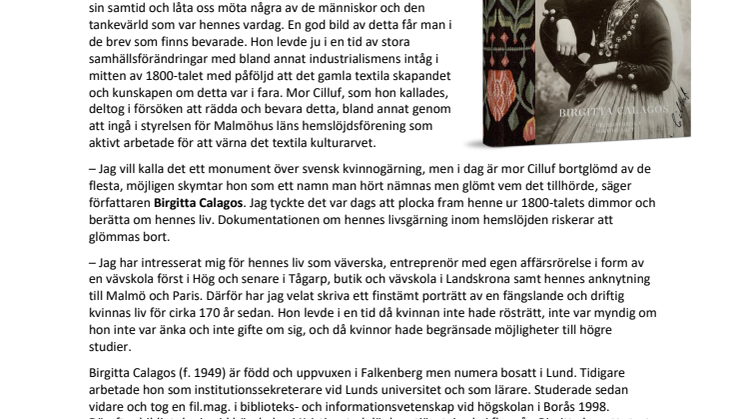 Pressmeddelande, boken om Cilluf Olsson 1847-1916