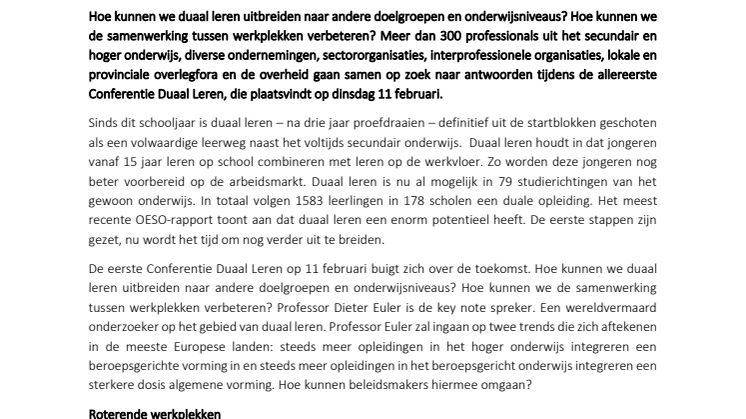 Eerste Conferentie Duaal Leren buigt zich over uitbreiding en betere samenwerking