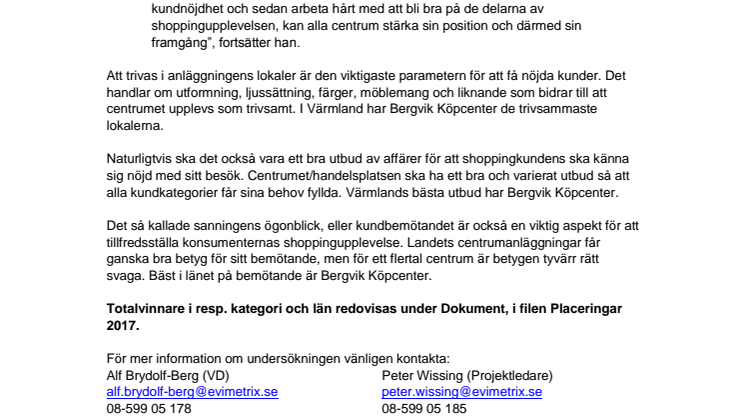 Bergvik Köpcenter har Värmlands nöjdaste shoppingkunder
